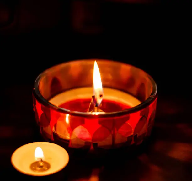 Red and tealight candle