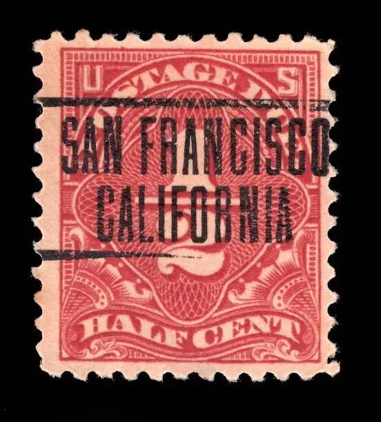 United States of America  USA - CIRCA 1925: Old postage stamp Half Cent cancelled in  San Francisco California , circa 1925.