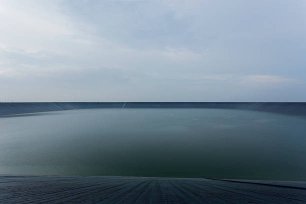 Big giant membrane reservior on top of the hill. The reservior is made by plastic membrane to obtain water for using in upcountry.