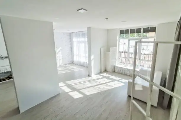 Photo of The empty white room with two windows