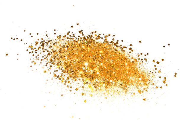 istock Gold glitter and glittering stars on white background 1147709859