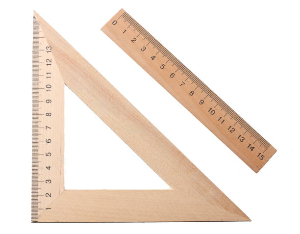 istock wooden triangle with wooden ruler isolated on white background. top view 1147710061