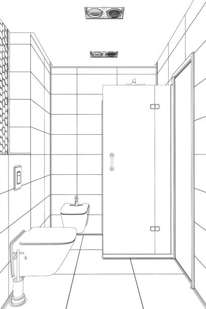 istock Sketch of a modern white shower room 1147710101