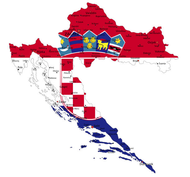 istock Croatia highly detailed political map with national flag. 1147714628