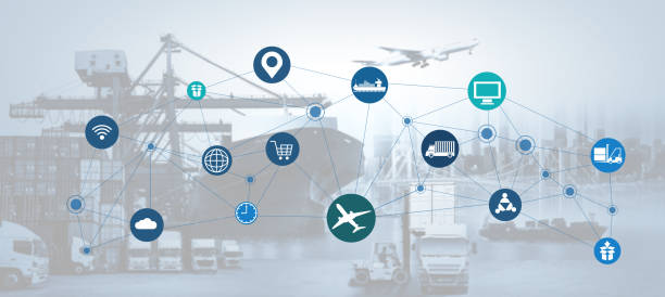 istock World map with logistic network distribution on background. Logistic and transport concept in front Logistics Industrial Container Cargo freight ship for Concept of fast or instant shipping, Online goods orders worldwide 1147715039