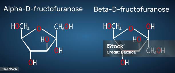 Fructose Alphadfructofuranose Betadfructofuranose Molecule Cyclic Form Structural Chemical Formula On The Dark Blue Background Stock Illustration - Download Image Now