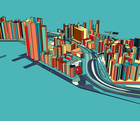 art illustration map,3D Hong Kong city structure,near Sai Wan Ho Ferry Pier