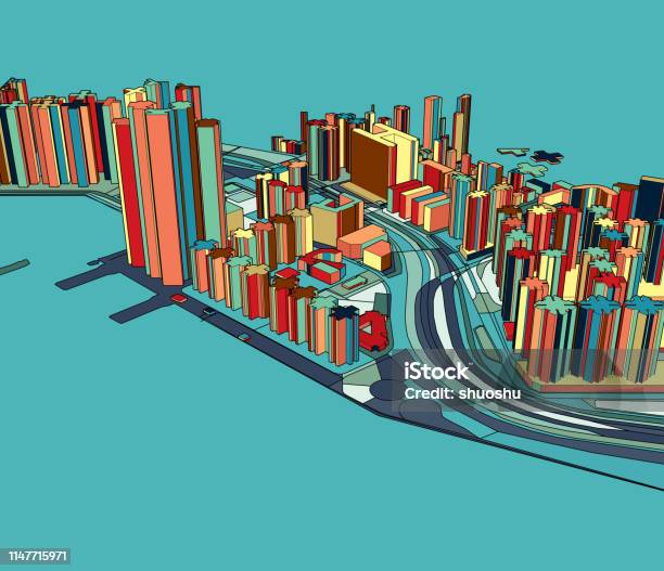 Art Illustration Map3d Hong Kong City Structurenear Sai Wan Ho Ferry Pier Stock Illustration - Download Image Now