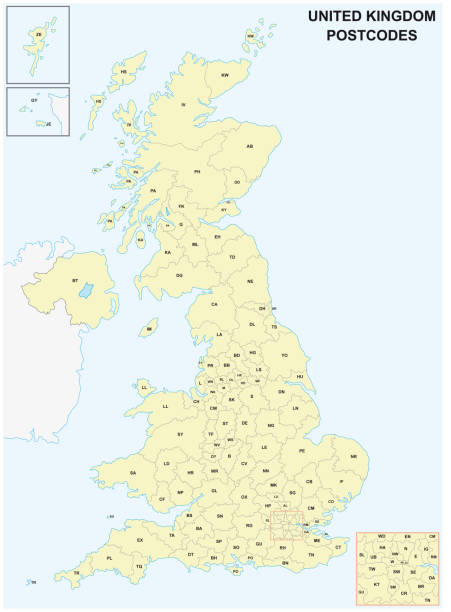 wielka brytania kody pocztowe lub kody pocztowe mapa wektorowa - uk map regions england stock illustrations