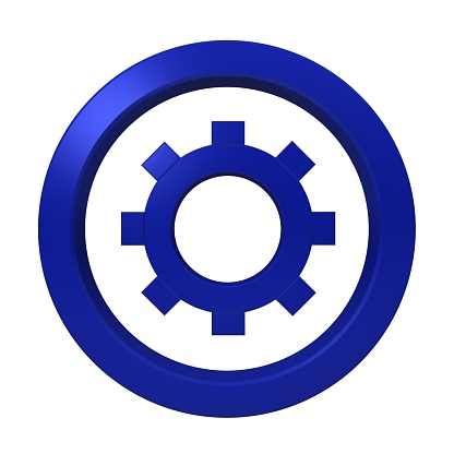gear sign cog wheel symbol engineering working icon development template blue 3d render graphic image logo button isolated on white background in high resolution