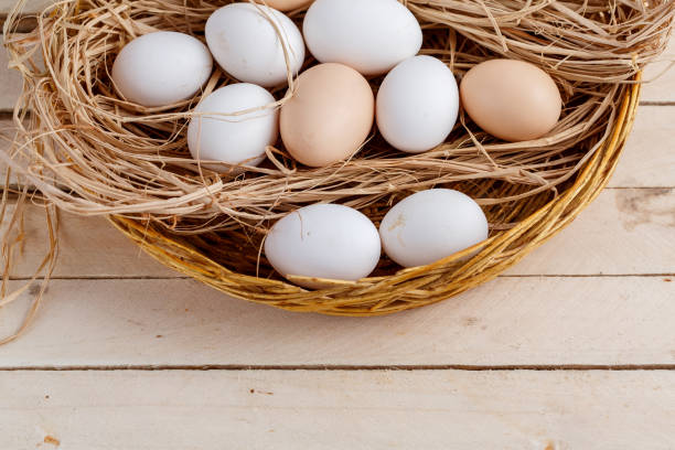 istock raw eggs in the hay on a wooden background 1147717484
