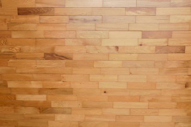 The surface of the wooden block wall stock photo