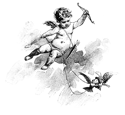 Steel engraving of Cupid angel with bow and arrow flying with pigeon
Original edition from my own archives
Source : 