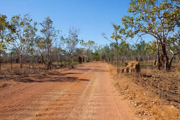 red, dusty gravel road in the australian outback , Northern Territory