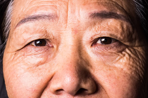 Senior asian woman eye stock photo