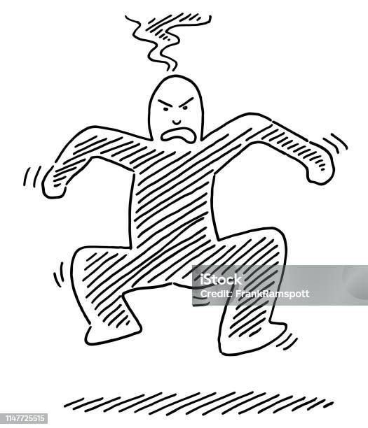 Angry Human Figure Jumping Drawing Stock Illustration - Download Image Now - Anger, Displeased, Drawing - Art Product