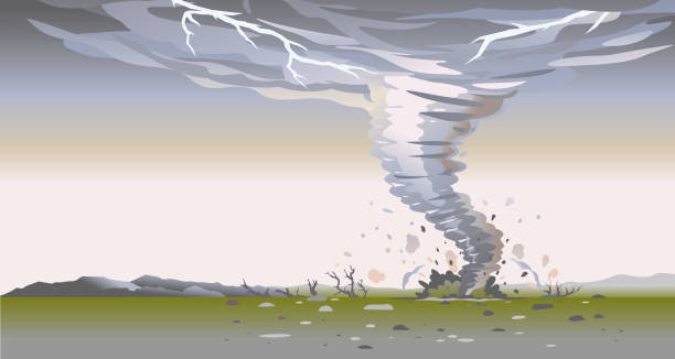illustrations, cliparts, dessins animés et icônes de tornade dans le fond sauvage de paysage de nature - tornade