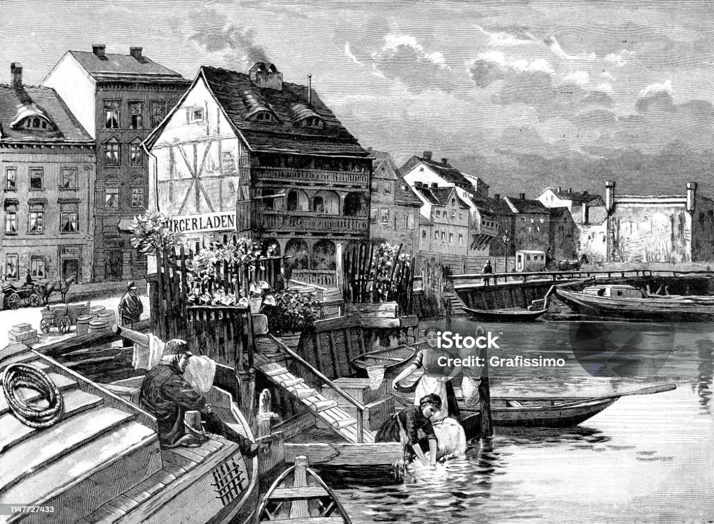 Last stilt house in Berlin Germnay at river Spree 1890 Steel engraving of last lake dwelling ( house built on stilts ) in Berlin Germnay at river Spree
Drawing : Arthur Jensen
Original edition from my own archives
Source : "Die Gartenlaube" 1890 Berlin stock illustration