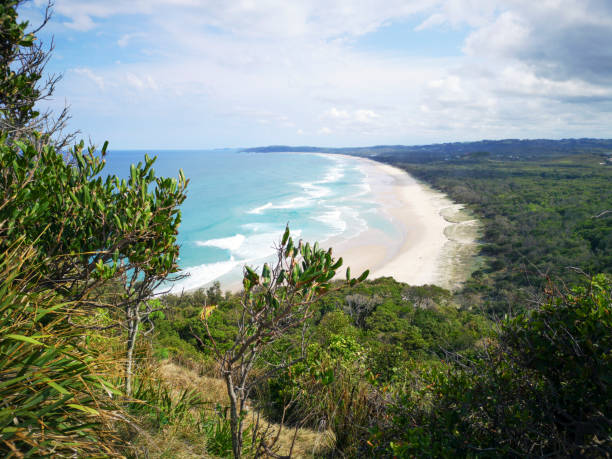 Tallow Beach from Cape Byron Lookout - is a long stretch of beautiful golden sands to the south of Byron Bay along the Gold Coast in New South Wales. It is an unpatrolled beach providing no lifeguards on duty.
