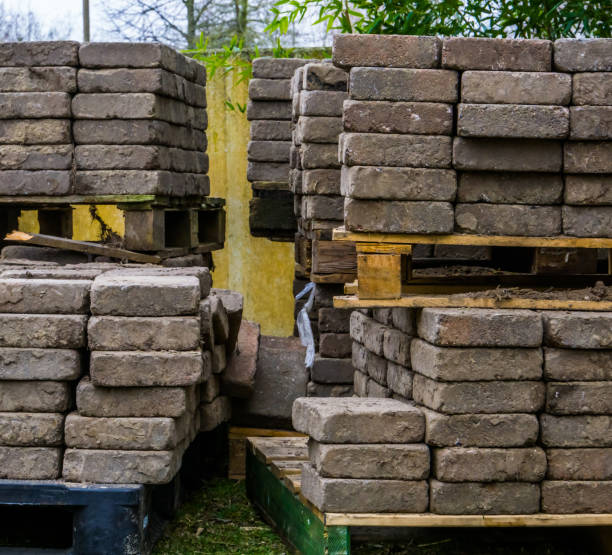 istock stacked pallets with paving stones, construction materials, pavement industry 1147737423