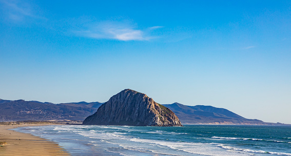 scenic beach with rock at Morro bay, California