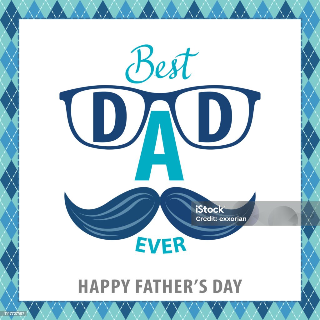 Father's Day Best Dad Celebrating the Father's Day with eyeglasses and mustache on the frame of diamond shaped pattern Father's Day stock vector