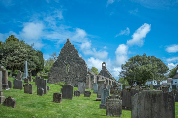 Kirkoswold Kirk Ruins and Old KirkYard in South Ayrshire Scotland. Kirkoswold, Scotland, UK -  May 06, 2019: The old Kirk Yard and Old Kirk ruins, the burial place of many of Robert Burn"u2019s characters including his grand parents. kirkyard stock pictures, royalty-free photos & images