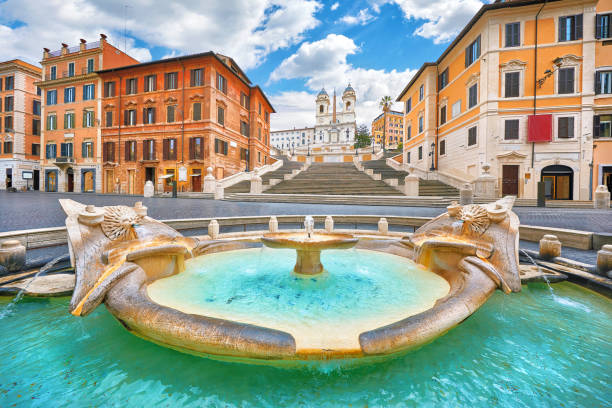 Rome, Italy. Fountain of the Boat Piazza di Spagna stock photo