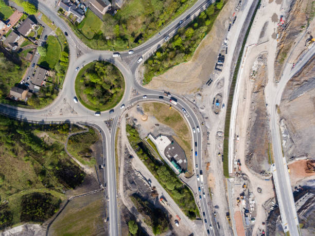 Major road works in Wales Aerial view of major road works on the A465 Brynmawr to Gilwern Road Widening Scheme, Wales wales mountain mountain range hill stock pictures, royalty-free photos & images