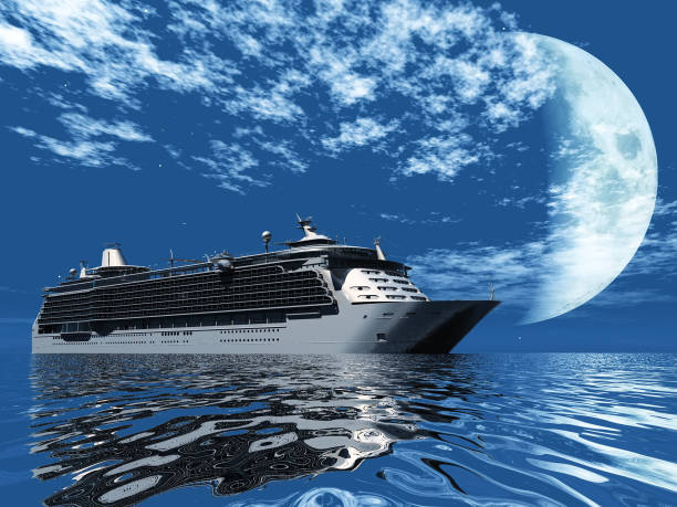 istock Cruise ship and moon on the water 1147745551