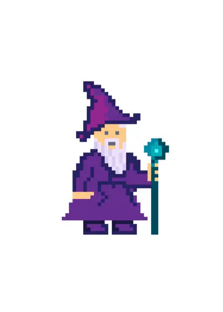 Vector illustration of Pixel art old wizard