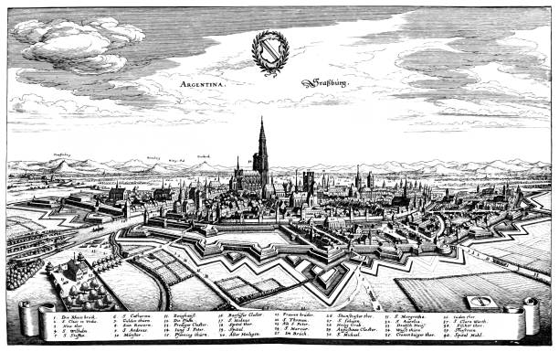 ilustraciones, imágenes clip art, dibujos animados e iconos de stock de estrasburgo, francia, en el siglo 17 - strasbourg cathedral