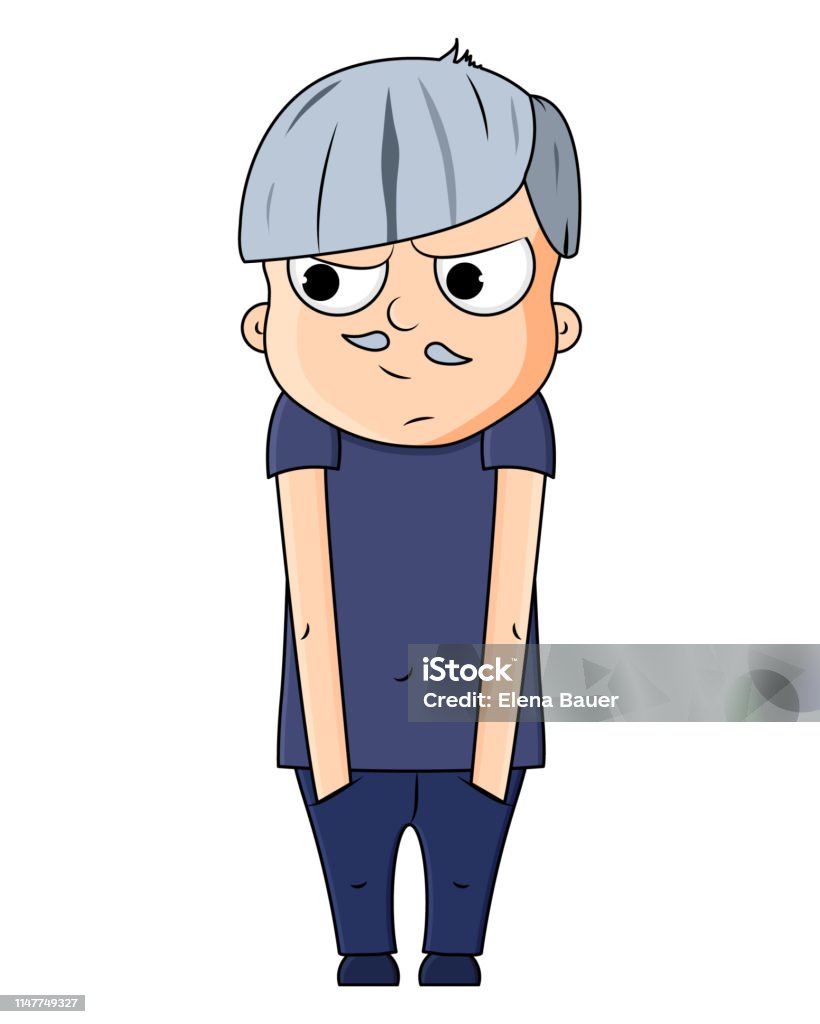 Cute cartoon young grandfather with jealous emotions. Vector illustration Beautiful grandfather with gray hair and whiskers kawaii vector illustration. The emotion of jealous. 70-79 Years stock vector
