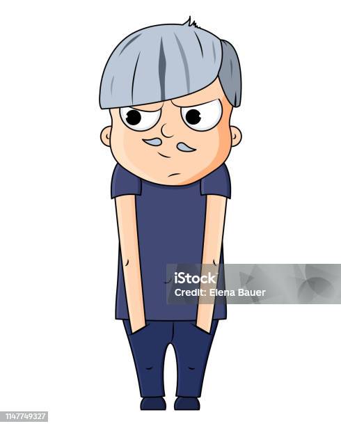 Cute Cartoon Young Grandfather With Jealous Emotions Vector Illustration Stock Illustration - Download Image Now