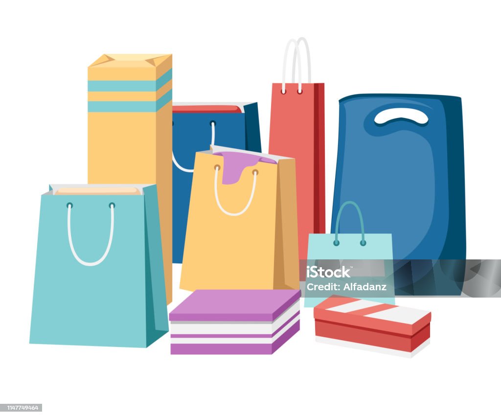 Colorful Shopping Paper Bags Full Shopping Bags Discount Concept Bags For  Clothes Flat Vector Illustration Isolated On White Background Stock  Illustration - Download Image Now - iStock