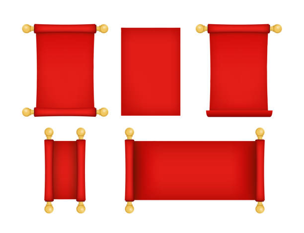 realistyczny szczegółowy zestaw zwojów czerwonego starego papieru 3d. wektor - banner backgrounds medieval history stock illustrations