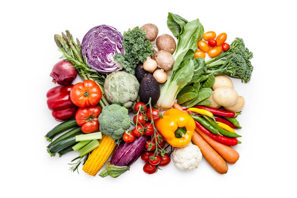 istock Healthy fresh vegetables shot from above on white background 1147755200