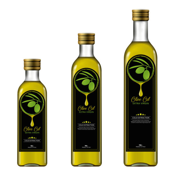 Olive Oil Bottle With Label, Mockup vector art illustration
