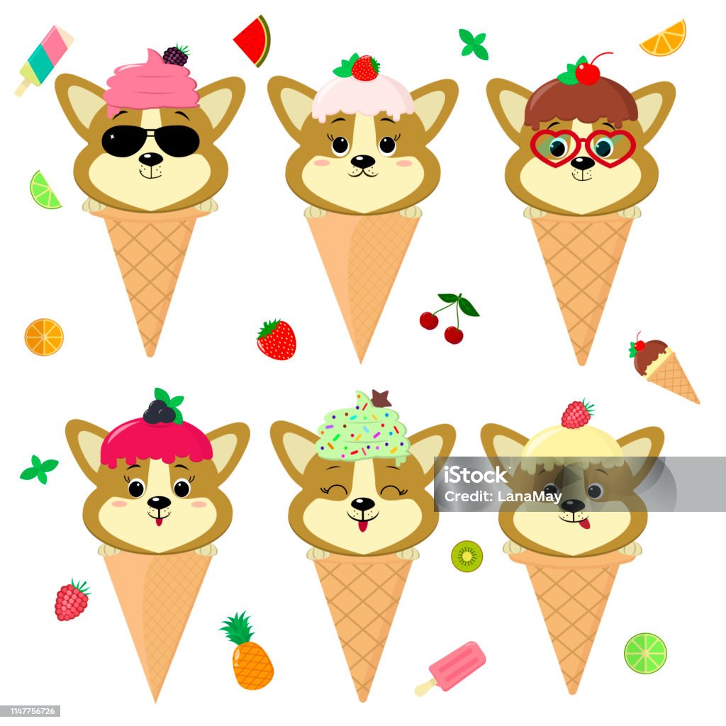 Đặt Bộ Sưu Tập Của Sáu Con Corgi Trong Hình Ảnh Của Kem Một Cây ...