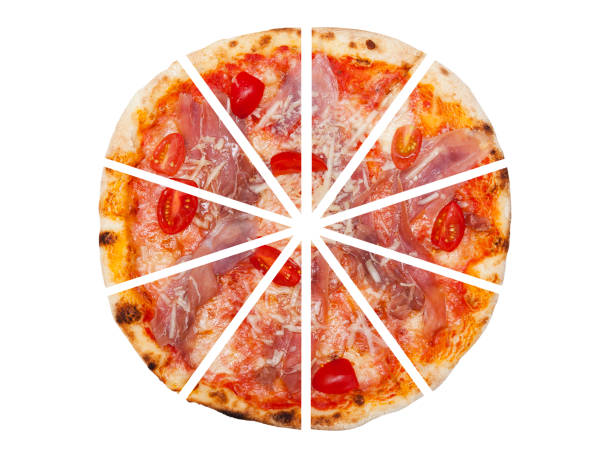 zehn stück pizza auf weiß isoliert - scheibe portion grafiken stock-fotos und bilder