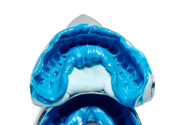 istock Two dental impressions on a white background with copy space. 1147760491