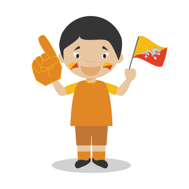 National Sport Team Fan From Bhutan With Flag And Glove Vector Illustration  Stock Illustration - Download Image Now - iStock