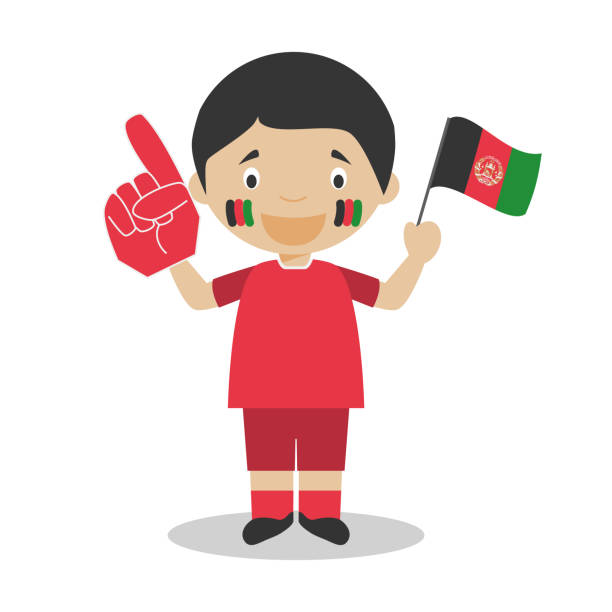ilustraciones, imágenes clip art, dibujos animados e iconos de stock de fanático del equipo deportivo nacional de afganistán con bandera y guante vector illustration - afghanistan person