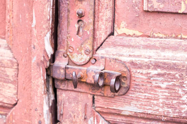 istock Closeup wooden door with lock 1147766468