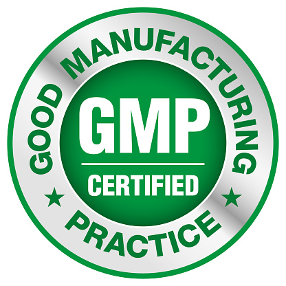 Good Manufacturing Practice certified round stamp on white background