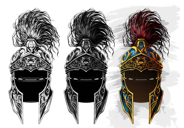 graficzny zestaw ikon starożytnego metalowego wojownika - hairstyle crest stock illustrations