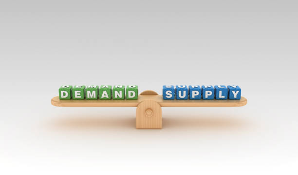 istock Seesaw with DEMAND SUPPLY Buzzword Cubes - 3D Rendering 1147769026