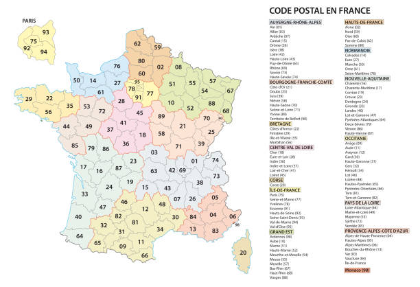 francja 2-cyfrowy kod pocztowy kody pocztowe mapa wektorowa - france stock illustrations