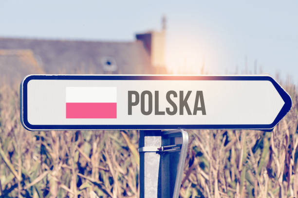 A sign points to the clues to Poland A sign points to the directive to Poland europa mythological character photos stock pictures, royalty-free photos & images