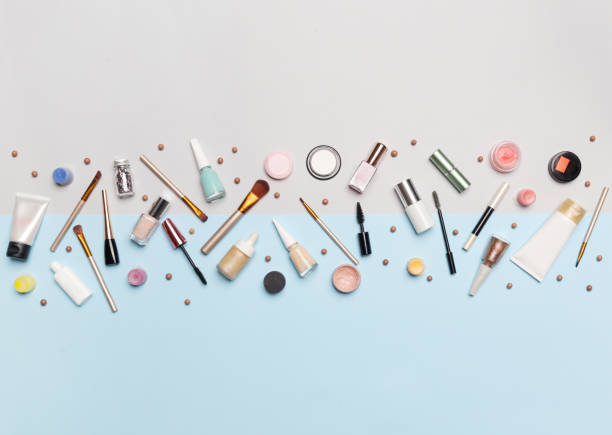 istock Set of decorative cosmetic on the color background 1147773490